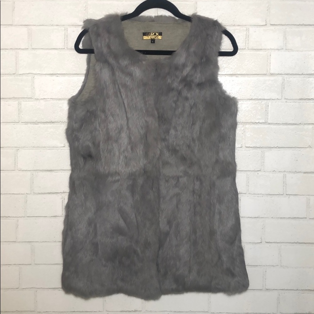 LaRok Luxe Grey Genuine Real Rabbit Fur Vest